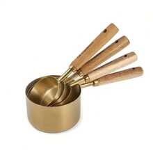 Stainless Steel Measuring Cup Set With Rosewood Handles, For Cooking And Baking, Kitchen Tools, Wooden Handle Measuring Cups With Markings, Dry And Liquid Measuring Cups - Baking Supplies - Multicolor - View 13