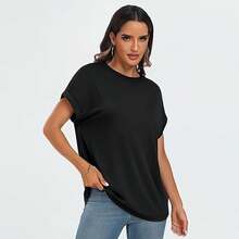 GOMITA Camiseta de Verano de Manga Corta para Mujer,Sudadera Casual de Moda,para Entrenamiento,Yoga,Correr,Gimnasio,Ocio,Corte Holgado - Verde - Ver 2