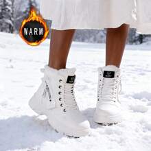 一双运动休闲女式雪地靴圆头户外系带秋冬皮革羊毛高帮靴时尚舒适2025新款