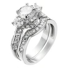 Wedding Band Engagement Ring Set Women Round White AAA Cz Size 4 - 12 ...