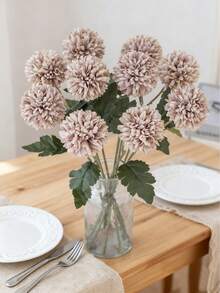 1/80PCS Artificial Ball Chrysanthemum Flowers Silk Bouquets Fake Plants For Wedding Vase For Home Dining Room Bedroom Decorations, Festival Birthday Party Accessories, Outdoor Garden Decorations, Wedding Decor, Artificial Plants Outdoor, Decor Home, Fake Plants, Fake Flowers - Brown - View 4