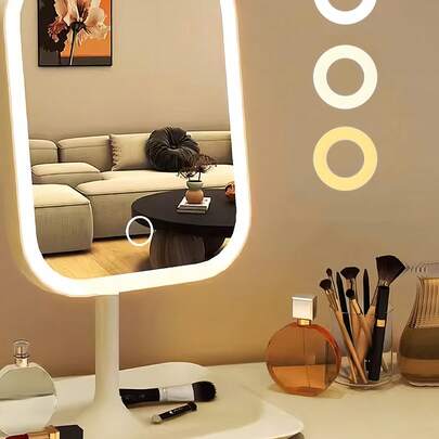 1pc LED Makeup Mirror, 3 Lighting Modes, Touch Control, Portable Stand, Foldable, Travel Makeup Mirror, Rechargeable 320/300mAh Battery, Portable LED Makeup Mirror, Gift For Women