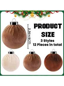 15 PCS Brown Velvet Christmas Tree Ornaments - 6 Cm 2.36 Inches 12 Shatter-Proof Christmas Balls For Christmas Tree Decorations - Multi-Colored Brown Neutral Beige For Holiday Parties Christmas Decorations, New Year Decorations, New Year Gifts For Interior Decorations Christmas Tree Dark Coffee, White, Light Coffee