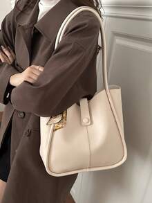 New Solid Color Luxurious High-End Versatile Women Shoulder Tote Bag - White - View 6