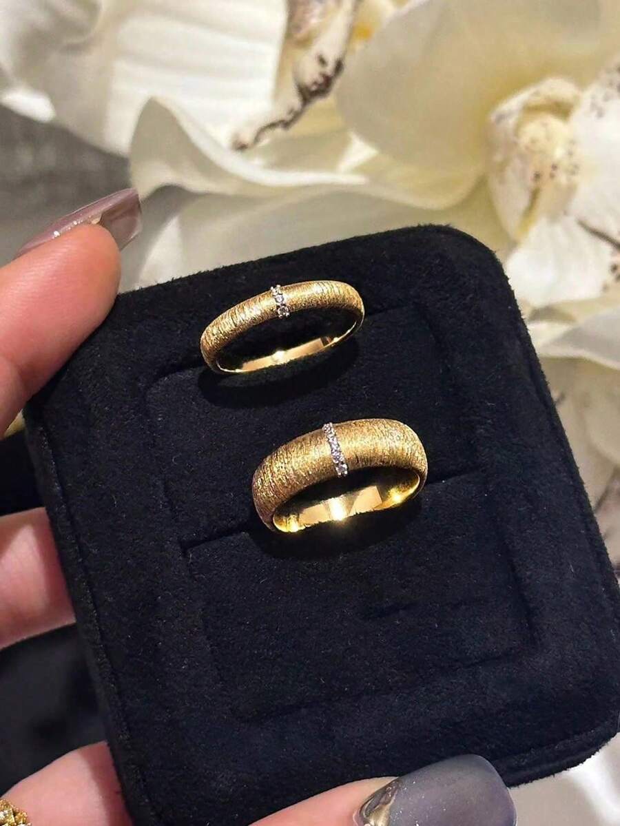 1pc Vintage French Luxury Brushed Finish Antique Style Wide & Narrow Couple Rings, Suitable For Women's Daily Wear