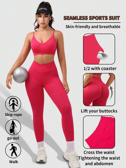 In Sports BH Shorts Set, Built Cup Pads Adjustable Straps, Yoga Leggings, Cycling Shorts, Seamless Com Tafel Fitted