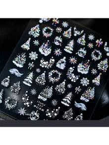 一套圣诞美甲贴纸，3D立体闪光圣诞树，圣诞雪花美甲贴花