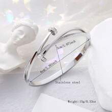 1pc Minimalist Rivet Design Luxury Stainless Steel Rhinestone Inlaid Bracelet, Suitable For Daily Wear, Women Gift - Silver - View 2