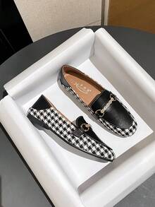 Mengshangli Square Toe Flat Shoes, Solid Color Preppy Style Vintage Chic Metallic Fashion Retro Flats, Suitable For Office, Party, All Seasons,Loafers - Black - View 1