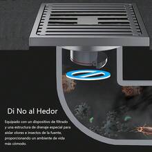 Drenaje de Piso Cuadrado Acero Inoxidable - Anti-Olor Baño Drenaje de Piso, Rejilla de Desagüe de Cocina, con Dos Núcleos de Drenaje, Adecuado para Baños, Cocinas, Balcones, 10 x 10 (Gris Pistola) - 1 - Ver 7