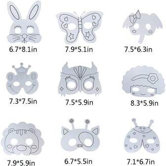 9 pièces Masques d'animaux DIY pour fête d'anniversaire sur le thème de la jungle, cadeaux, coloriage scolaire, activités de cosplay