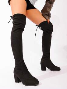 2025秋冬新款女士过膝长靴，厚底高跟弹力长靴，带保暖内衬，女士骑士靴 - 黑色 - 查看 16