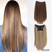 Synthetic Long Straight Hair Extensions Clip In Set Four Pieces Natural Volume Wig Heat-Resistant Wigs For Women Daily Party Use - Multicolor - View 12
