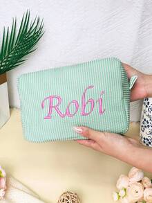 个性化刺绣薄纱化妆包,伴娘礼物,新娘派对礼物,送给她的礼物,定制洗漱包,化妆包,带名字的个性化化妆包,定制化妆品收纳包,字母组合化妆包,伴娘礼盒,旅行收纳包 - 彩色 - 查看 11