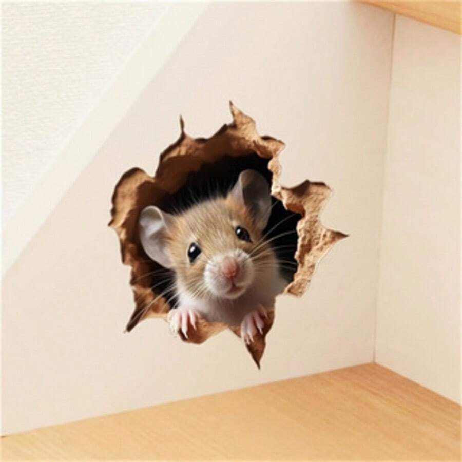 QF535-1pc Creative 3D Wall Sticker, Cartoon Mouse Hole Pattern Self-Adhesive Wall Stickers, Bedroom Entryway Living Room Porch Home Decoration Wall Stickers, Removable Stickers, Wall Decor Decals Room Decor Bedroom Decor Kitchen Decor