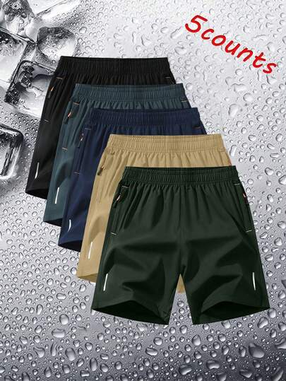 5 Pairs Of Men's Sport Fitness Shorts, Casual Running Quick-Dry Five-Inch Pants, Buttock-Lifting Shaping Pants, Quick-Dry Lightweight Boyfriend-Style Shorts
