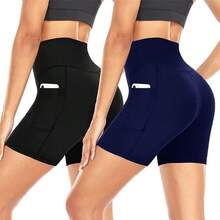 Shorts Deportivos Mujer, 2 Artículos Leggins Deportivos Cortos con Dos Bolsillos, Ajuste Ceñido para Ayudar Recoge Barriga y Lifting de Glúteos, Adecuados para Fitness, Yoga, Running y Ciclismo - G - Ver 4