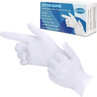 30 Pcs White Cotton Gloves For Eczema, Washable Shrink Resistant Cotton Gloves For Men And Women, Stretchable Breathable Cloth.