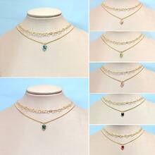 Kit Of 2 Heart-Shaped Women's Necklaces With Colored Zirconia Pendant, Plated In 925 Silver Or 18K Gold - Vàng - Xem 1