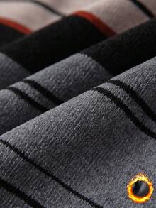 Red Men's Winter Thick Sherpa Striped Knit Sweater - Red - View 9