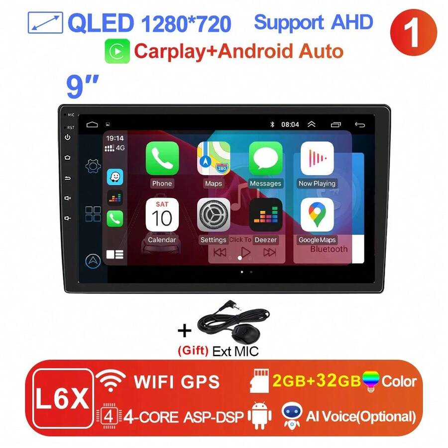 LEHX 8Core 9 pulgadas Universal 2din inalámbrico Carplay Android 15 Radio de coche reproductor de vídeo Multimedia AutoRadio navegación GPS 4G WiFi - 9-L6X (2-32 GB) - Ver 1