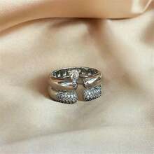 VKHK 1 pieza Anillo abierto ajustable decorado con circonita brillante chapado en oro blanco y cobre personalizado, adecuado para uso diario y bodas de mujeres, regalo - anillo de diamantes - Ver 3