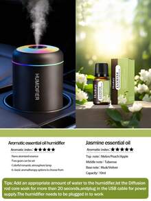 Humidificador USB y difusor de aromaterapia, con niebla fría de 180ml, funcionamiento silencioso, luz nocturna, diseño portátil, adecuado para dormitorio, escritorio, oficina y hogar - Ambientador de aire, humidificador de dormitorio, humidificador de escritorio, decoración de habitación, tecnología acústica de pulverización (purificador de aire, difusor, humidificador para dormitorio)