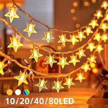 1 pieza Luces de cadena de 10/20/40/80 LED, luces de hadas y estrellas alimentadas por batería para dormitorio, fiesta, boda, festival, Año Nuevo, jardín, habitación de niños, carpa, ático, balcón, decoración interior