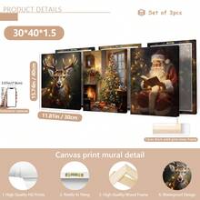 Set de 3 piezas de arte de pared de lienzo navideño - Impresiones de reno, Papá Noel y árbol para decoración festiva del hogar - Perfecto para decoración del hogar, decoración de habitaciones, decoración de dormitorios, decoración de salas de estar, decoración de baños, decoración de paredes, decoraciones navideñas para el hogar, con opción de arte de pared con marco - Multicolor - Ver 19