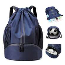 Mochila Deportiva con Cordón, Mochila para Natacion, Compartimento para Zapatos y Bolsillo a Prueba de Humedad, Mujer Hombre Mochila Cuerdas Impermeable Saco Gimnasia, Adecuada para Fitness y Natación - Azul Marino - Ver 2