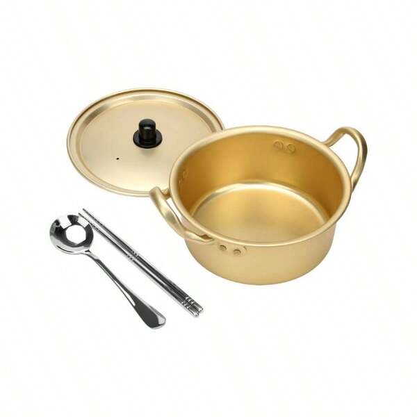 Ramen Pot, Korean Ramen Cooking Pot With Lid Spoon And Chopsticks 1pair Korean Ramen Noodle Pot Fast Heating Kitchen Cookware Double Handle