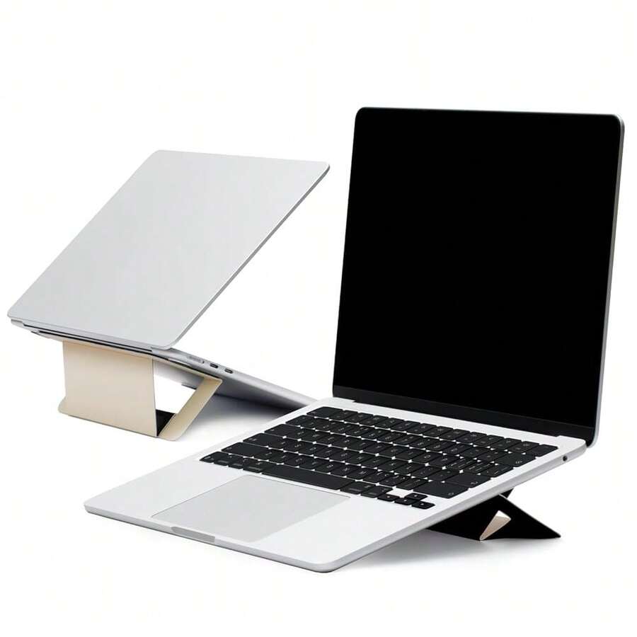 Laptop Stand For Desk, Adhesive Airflow Laptop Cooling Stand For Heat Dissipation With 2 Adjustable Viewing Angles,Foldable&Portable Computer Stand Compatible With Laptops 11inch-16inch,Earthen Beige{Inchcolor_nameinch:InchEarthenBeigeinch,Inchsize_nameinch:InchAdhesiveVersion-AirFlowinch} - 土褐色 - 查看 1