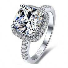 Platinum Plated 4 Carat Princess Cut CZ Simulated Wedding Engagement Proposal Ring - 銀 + 11.5 - 查看 1