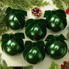 6 Piezas 10 Adornos Navideños Grandes Vintage de Vidrio de Mercurio con Lazo Terciopelo Adornos Navideños Colgantes Bolas Vidrio para Decorar el Árbol Navidad(Rojo) - Verde - Ver 3