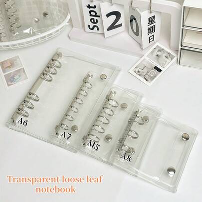 1pc M5/A8/A7/A6 Transparent Loose-Leaf Binder, 3D Embossed Sticker Book, Sticker Album, Double-Ring Soft Leather Cover Planner, Transparent Refill Pages, Kpop Photo Album, Large Capacity Portable Loose-Leaf Notebook, Suitable For Journals, Planners, Scrapbooks, Diaries, School & Office Supplies