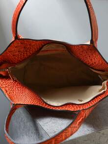 2pcs Elegant Women's Tote,Elegant Large-Capacity Women's Tote | Solid-Color Crocodile-Patterned PU Bag With Secure Zipper, Multi-Pockets, Fixed Strap - Suitable For Work & Outings - trái cam - Xem 6