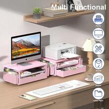 Desk Organizer And Accessories, Computer Monitor Stand Riser With Drawer And 2 Pen Holders, Office Desk Accessories & Workspace Organizers For Office Supplies (Pink){Inchcolor_nameinch:InchPinkinch} - 粉紅色的 - 查看 6