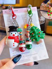 1 Creative DIY Santa Claus/Snowman/Reindeer Beaded Mobile Phone Chain Pendant, Couple Car Keychain, Bag Hanging Accessory, Christmas Gift - Multicolor - View 2