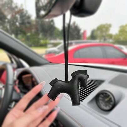 Black Horse-Shaped PU Leather Car Pendant, Cute 3D Horse Design Hanging On Rearview Mirror, Car Key Chain To Add Elegant And Lively Atmosphere, Gift For Her