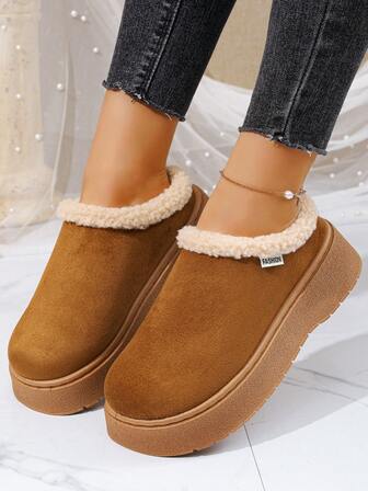 时尚百搭舒适女靴，新款冬季厚底套脚半包头凉鞋，保暖短靴，室内外皆宜