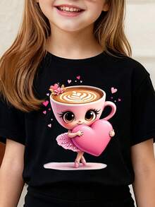 Toddler Girls' Cartoon Print Short Sleeve Top And Skinny Flared Pants Set - Black - View 3