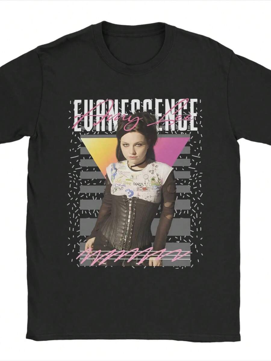 Evanescence Band Frozen Notes Crimson Eyes T-Shirts Vintage 100% Cotton Tees Round Collar Short Sleeve T Shirt Gift Idea Clothes - 黑色5 - 查看 1