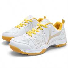New Badminton Shoes, Professional Tennis Shoes, Breathable & Durable, Non-Slip Rubber Outsole, Volleyball Shoes, Table Tennis Shoes, Squash Shoes - White and Yellow - View 10