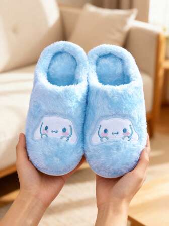 Sanrio Cinnamoroll Women's Closed Toe Lovely Warm Non-Slip Flat Plush Slippers Suitable For Winter Home, Sanrio Shoes, Furry Slippers, Fluffy Slippers