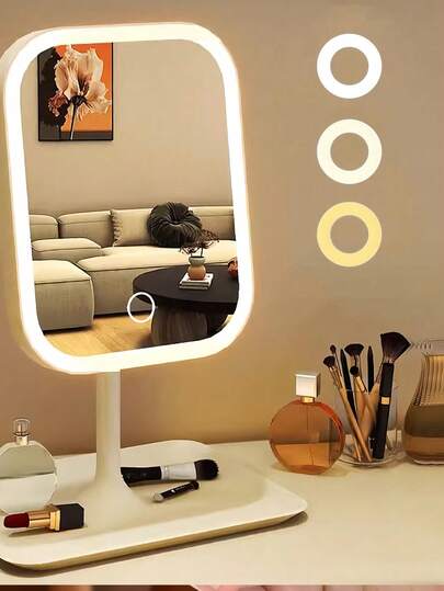 1pc LED Makeup Mirror,Vanity Mirror With Lights,3 Light Modes Lighted Makeup Mirror,Touch Control, Portable Stand And Foldable Compact Mirror Lighted Travel Makeup Mirror, Vanity Cosmetic Mirror With Lights, Rechargeable320mAh Battery, Portable LED Makeup Mirror, Women Christmas Gift