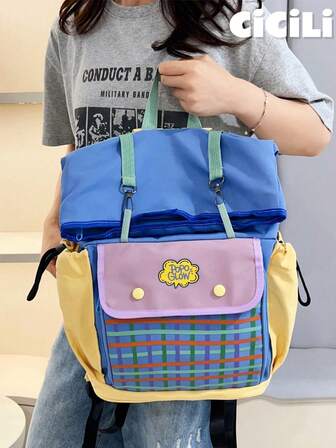 1 قطعة حقيبة مدرسية للمراهقين بنمط مربعات ملونة. حقيبة ظهر قابلة للقلب ذات سعة كبيرة. مصنوعة من النايلون المتين، مع إغلاق بسحاب، وحجرة لوحة الكمبيوتر اللوحي، وجيوب متعددة - مثالية للسفر والاستخدام اليومي.