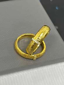 1pc Vintage French Luxury Brushed Finish Antique Style Wide & Narrow Couple Rings, Suitable For Women's Daily Wear - Gold - View 7