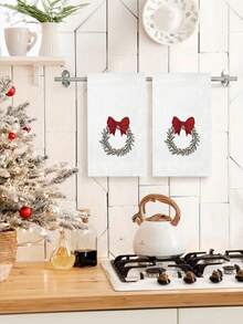 1/2/4Pcs Christmas Festivepc 15.7*23.6 INCH Mary Square Traditional Festival Christmas Wreath Dishcloth Red Bow Kitchen Towel Bathroom Hand Tea Towel - Red - View 5