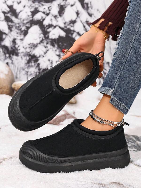 Women's Winter Snow Boots, Thick Warm Retro Solid Color Platform Short Boots With Lace-Up Back, Cold-Resistant Anti-Slip Outdoor Boots, Low-Top Low Vamp Ankle Boots