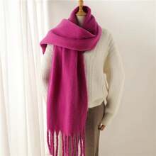Bufanda de invierno para mujeres, cachemira cálida, sólida, pashmina, manta, envolturas, bufanda gruesa y suave, chal con grandes borlas, poncho largo, echarpe - Caqui - Ver 22